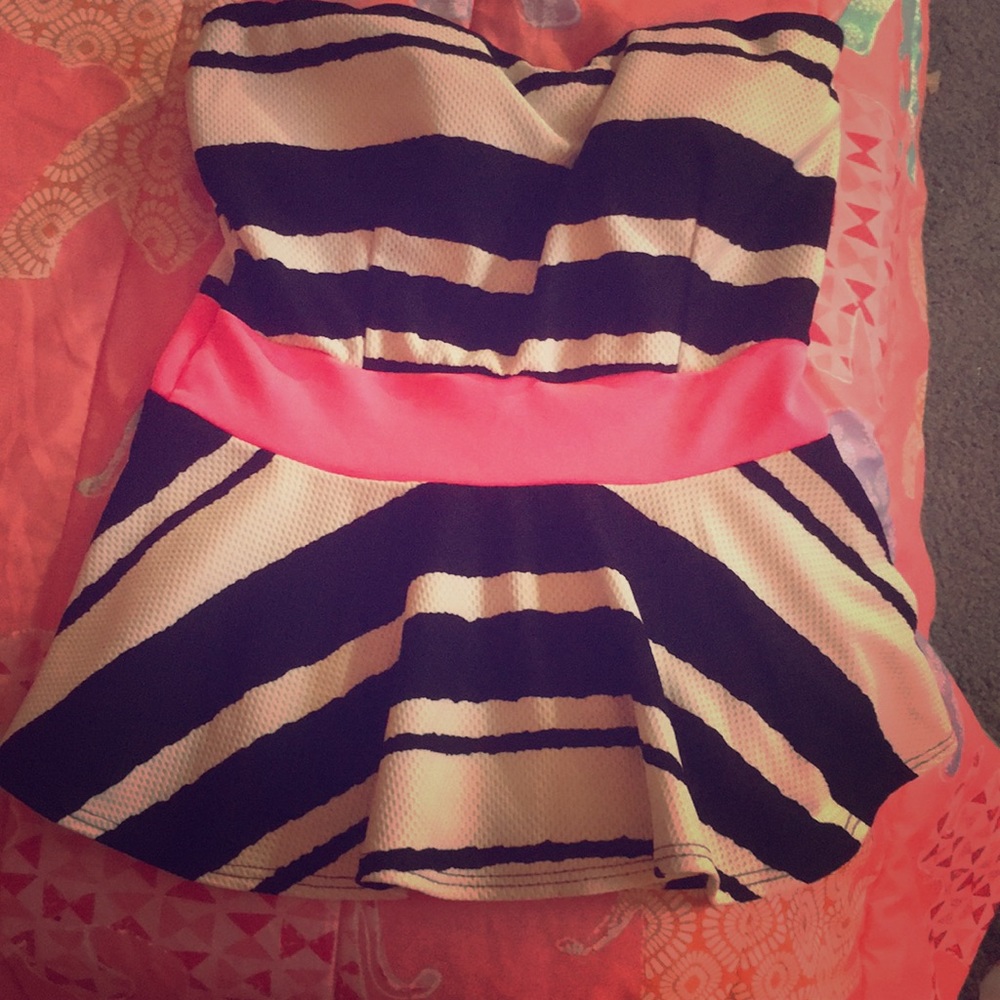 White and black striped shirt pink bow on back
